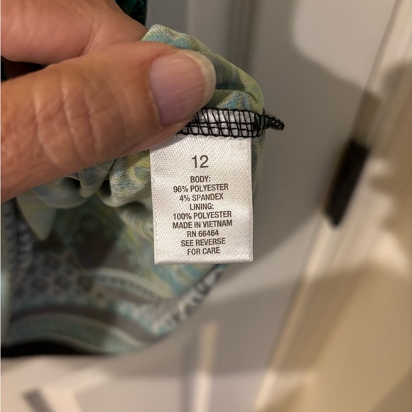 Green Black Sheath Midi Dress 3/4 Sleeve Scoop Neck Size 12 - Picture 5 of 8